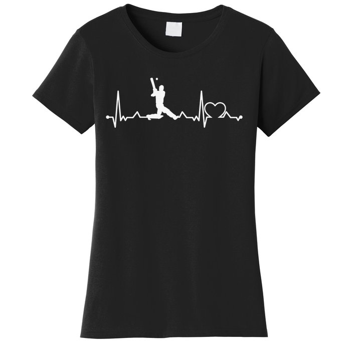 Heartbeat Cricket Player Cricketer Bowler Pitch Women's T-Shirt