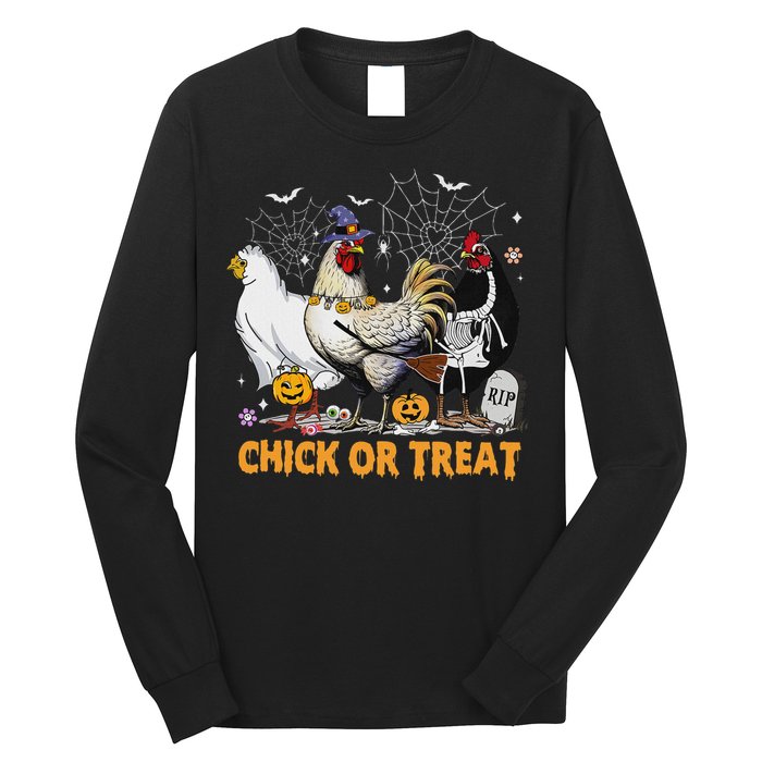 Halloween Chicken Pumpkin Chick Or Treat Spooky Season Long Sleeve Shirt