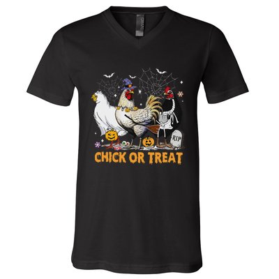 Halloween Chicken Pumpkin Chick Or Treat Spooky Season V-Neck T-Shirt