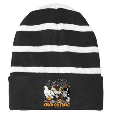 Halloween Chicken Pumpkin Chick Or Treat Spooky Season Striped Beanie with Solid Band