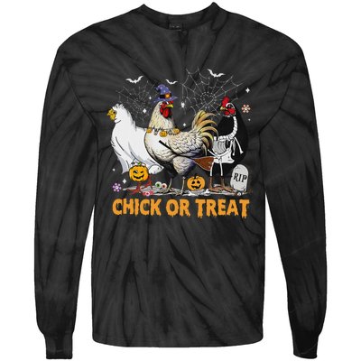 Halloween Chicken Pumpkin Chick Or Treat Spooky Season Tie-Dye Long Sleeve Shirt