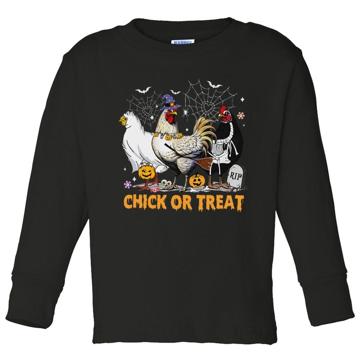 Halloween Chicken Pumpkin Chick Or Treat Spooky Season Toddler Long Sleeve Shirt