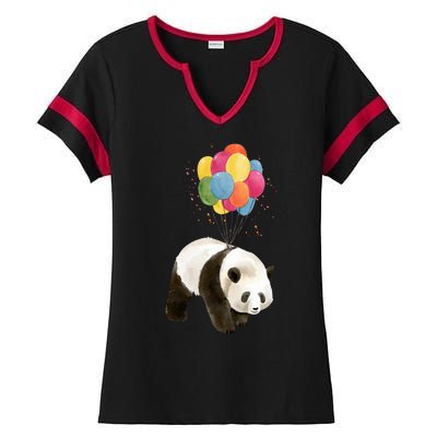 Happy Celebration Panda Balloon Ladies Halftime Notch Neck Tee