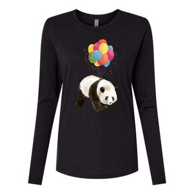 Happy Celebration Panda Balloon Womens Cotton Relaxed Long Sleeve T-Shirt