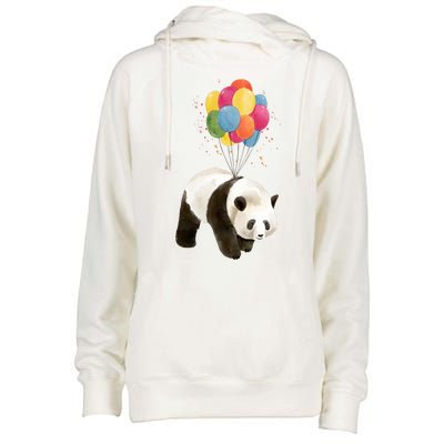 Happy Celebration Panda Balloon Womens Funnel Neck Pullover Hood