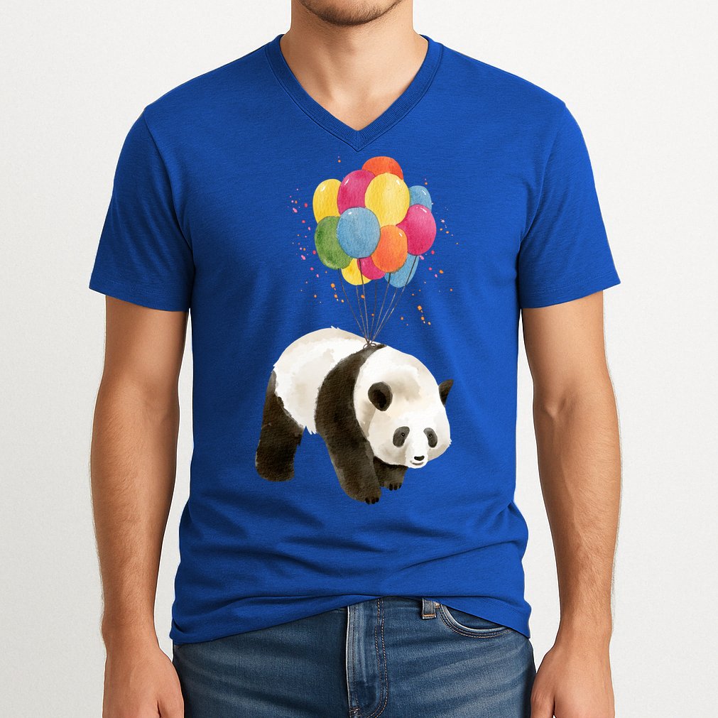 Happy Celebration Panda Balloon V-Neck T-Shirt