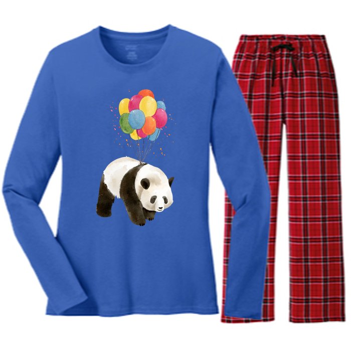 Happy Celebration Panda Balloon Women's Long Sleeve Flannel Pajama Set 