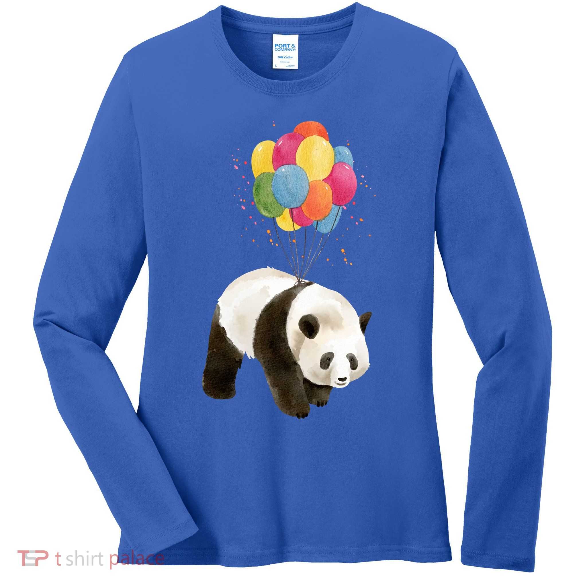 Happy Celebration Panda Balloon Ladies Long Sleeve Shirt