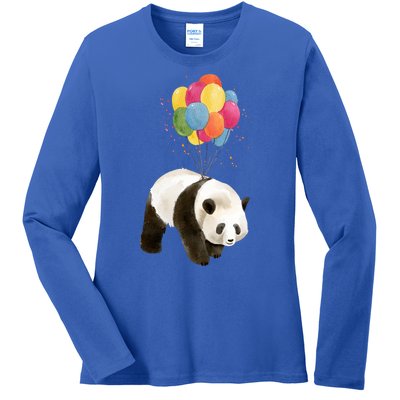 Happy Celebration Panda Balloon Ladies Long Sleeve Shirt