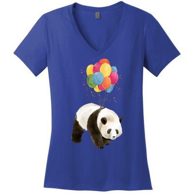 Happy Celebration Panda Balloon Women's V-Neck T-Shirt