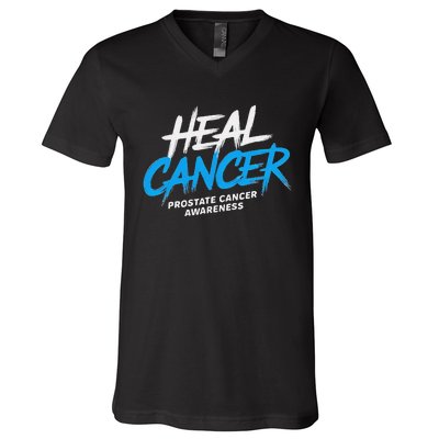 Heal Cancer Prostate Cancer Awareness Month Ribbon V-Neck T-Shirt