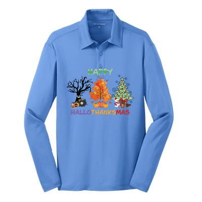 Highland Cow Print Halloween Christmas Silk Touch Performance Long Sleeve Polo