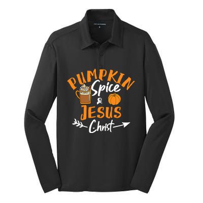 Halloween Christian Pumpkin Spice And Jesus Christ Fall Leaf Silk Touch Performance Long Sleeve Polo