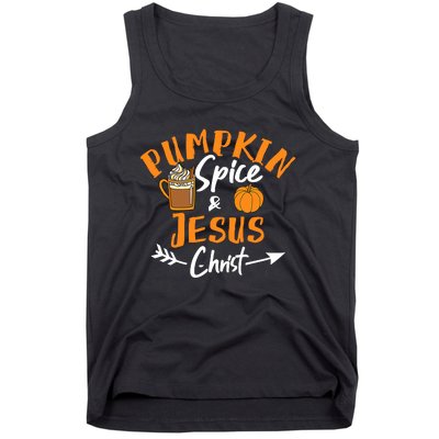 Halloween Christian Pumpkin Spice And Jesus Christ Fall Leaf Tank Top