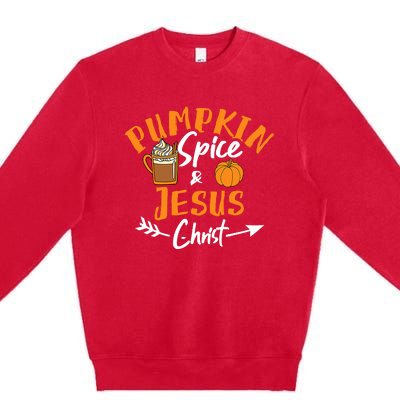 Halloween Christian Pumpkin Spice And Jesus Christ Fall Leaf Premium Crewneck Sweatshirt