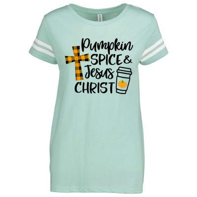 Halloween Christian Pumpkin Spice And Jesus Christ Fall Leaf Enza Ladies Jersey Football T-Shirt