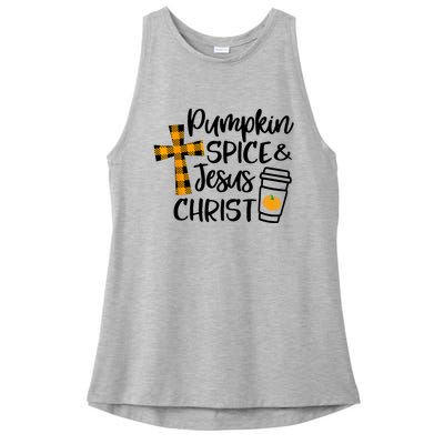 Halloween Christian Pumpkin Spice And Jesus Christ Fall Leaf Ladies PosiCharge Tri-Blend Wicking Tank