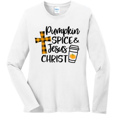 Halloween Christian Pumpkin Spice And Jesus Christ Fall Leaf Ladies Long Sleeve Shirt