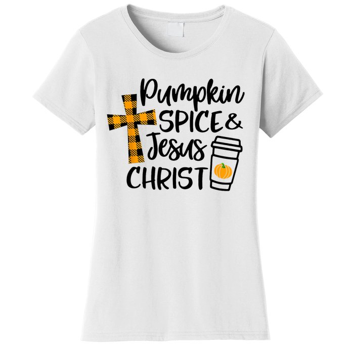 Halloween Christian Pumpkin Spice And Jesus Christ Fall Leaf Women's T-Shirt