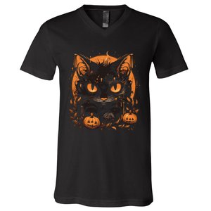 Halloween Cat Pumpkins V-Neck T-Shirt