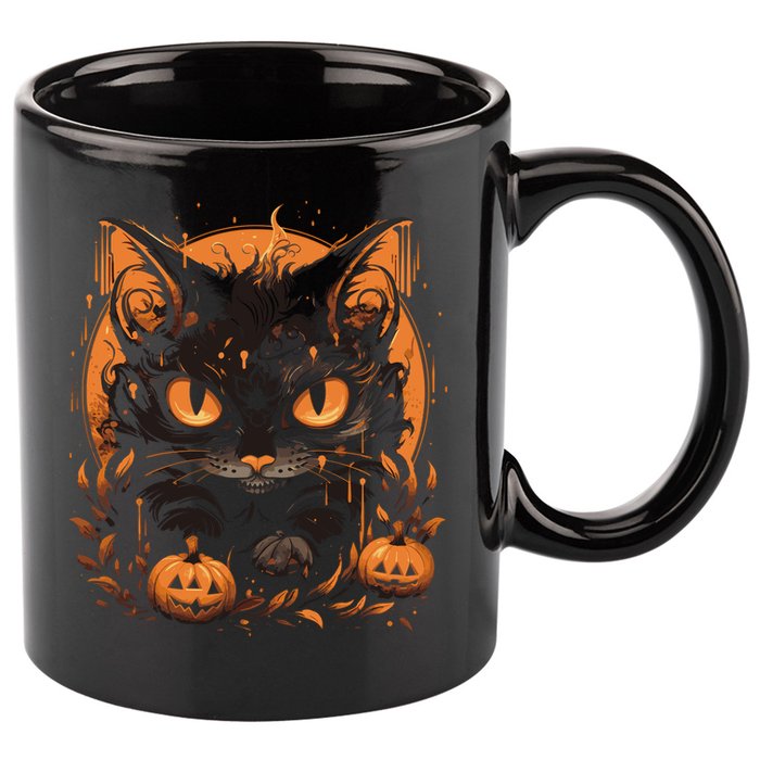 Halloween Cat Pumpkins 11oz C Handle Ceramic Mug