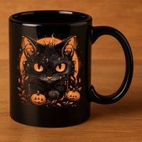 Halloween Cat Pumpkins 11oz C Handle Ceramic Mug