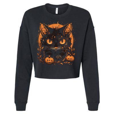 Halloween Cat Pumpkins Cropped Pullover Crew