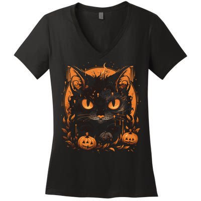 Halloween Cat Pumpkins Women's V-Neck T-Shirt