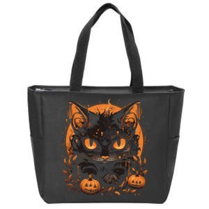 Halloween Cat Pumpkins Zip Tote Bag