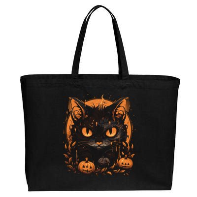 Halloween Cat Pumpkins Cotton Canvas Jumbo Tote