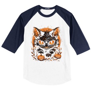 Halloween Cat Pumpkins Baseball Sleeve Shirt