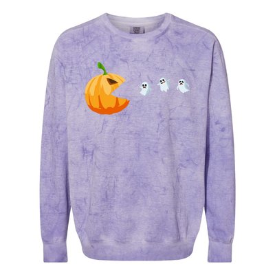 Halloween Costume Pumpkin Eating Ghosts Gift Colorblast Crewneck Sweatshirt