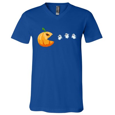 Halloween Costume Pumpkin Eating Ghosts Gift V-Neck T-Shirt