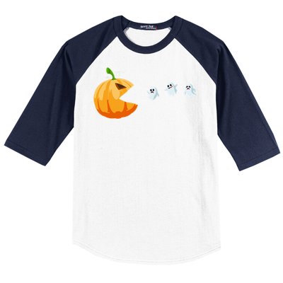 Halloween Costume Pumpkin Eating Ghosts Gift Baseball Sleeve Shirt