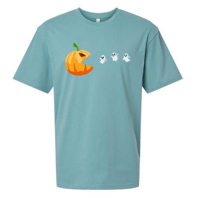 Halloween Costume Pumpkin Eating Ghosts Gift Sueded Cloud Jersey T-Shirt