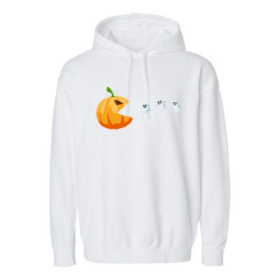 Halloween Costume Pumpkin Eating Ghosts Gift Garment-Dyed Fleece Hoodie