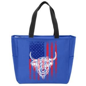 Highland Cow Patriotic Usa American Flag Cool Gift Fun Farming Cool Gift Zip Tote Bag