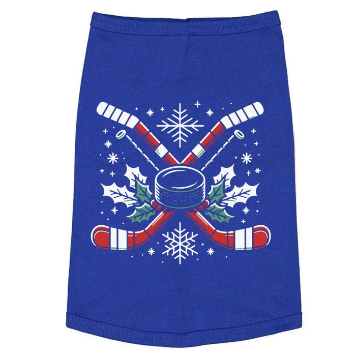 Hockey Christmas Puck Snowflake Holly Sticks Gift Doggie Tank