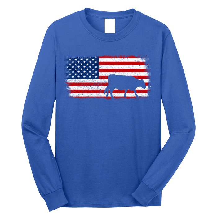 Hereford Cow Patriotic American Flag Vintage Gift Long Sleeve Shirt