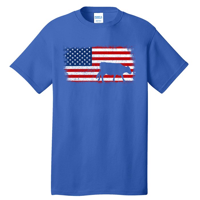 Hereford Cow Patriotic American Flag Vintage Gift Tall T-Shirt