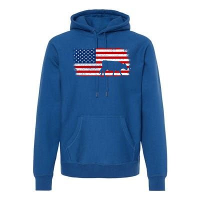 Hereford Cow Patriotic American Flag Vintage Gift Premium Hoodie