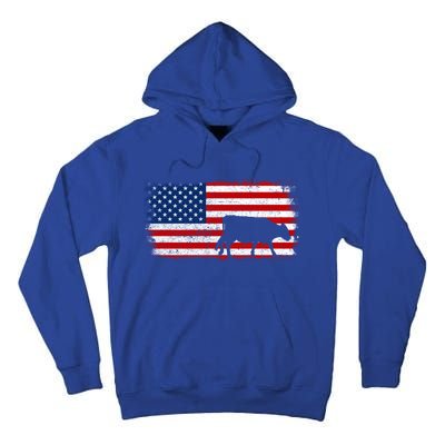 Hereford Cow Patriotic American Flag Vintage Gift Tall Hoodie