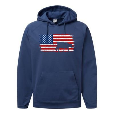 Hereford Cow Patriotic American Flag Vintage Gift Performance Fleece Hoodie