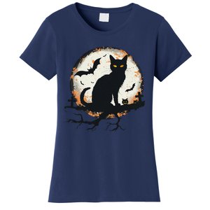 Halloween Cat Pumpkin Bat Moon Cemetery Scary Women's T-Shirt