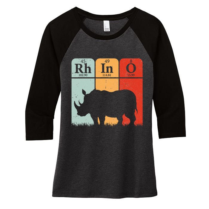 Hippo Chemistry Periodic Table Elements Rhinoceros Lover Women's Tri-Blend 3/4-Sleeve Raglan Shirt