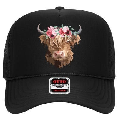 Highland Cow Painting High Crown Mesh Back Trucker Hat