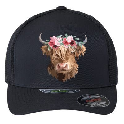 Highland Cow Painting Flexfit Unipanel Trucker Cap