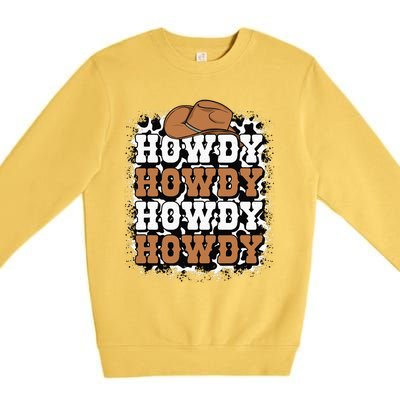 Howdy Cow Print Western Country Cowgirl Cowboy Texas Rodeo Premium Crewneck Sweatshirt