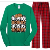 Howdy Cow Print Western Country Cowgirl Cowboy Texas Rodeo Long Sleeve Pajama Set