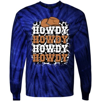 Howdy Cow Print Western Country Cowgirl Cowboy Texas Rodeo Tie-Dye Long Sleeve Shirt